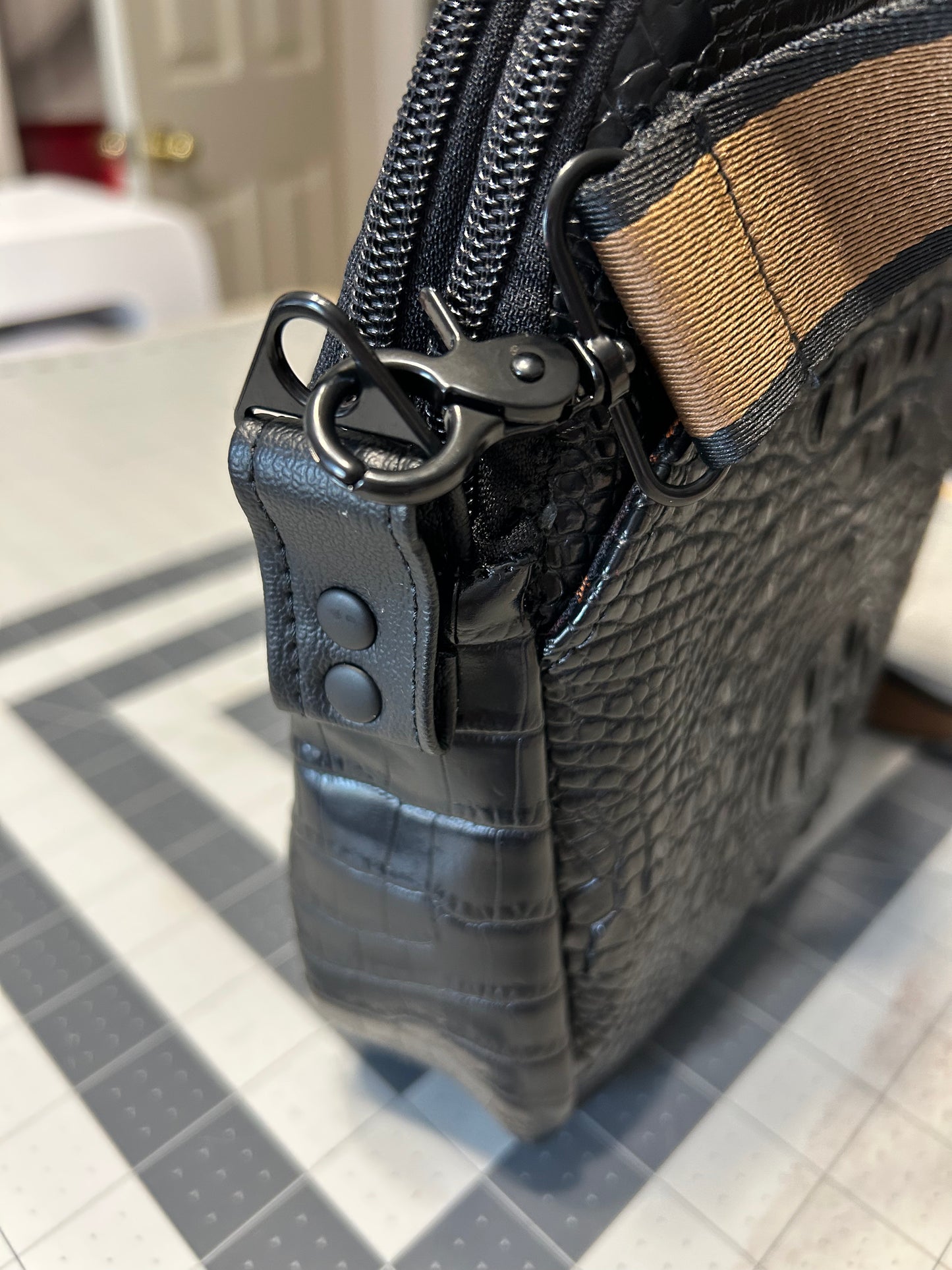 Black Croc Delilah Double Zipper bag