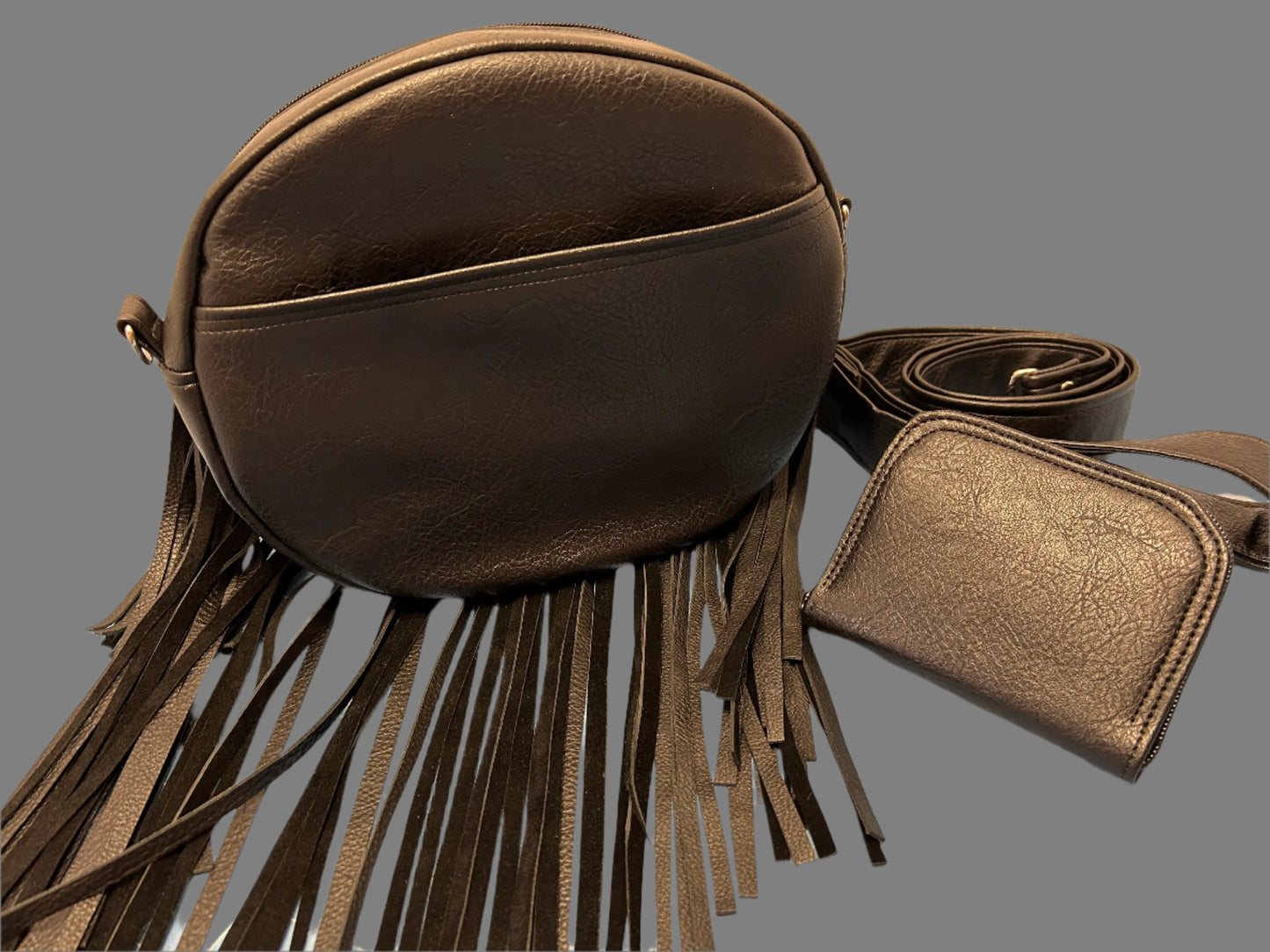 Round Canteen Bag Black Fringed