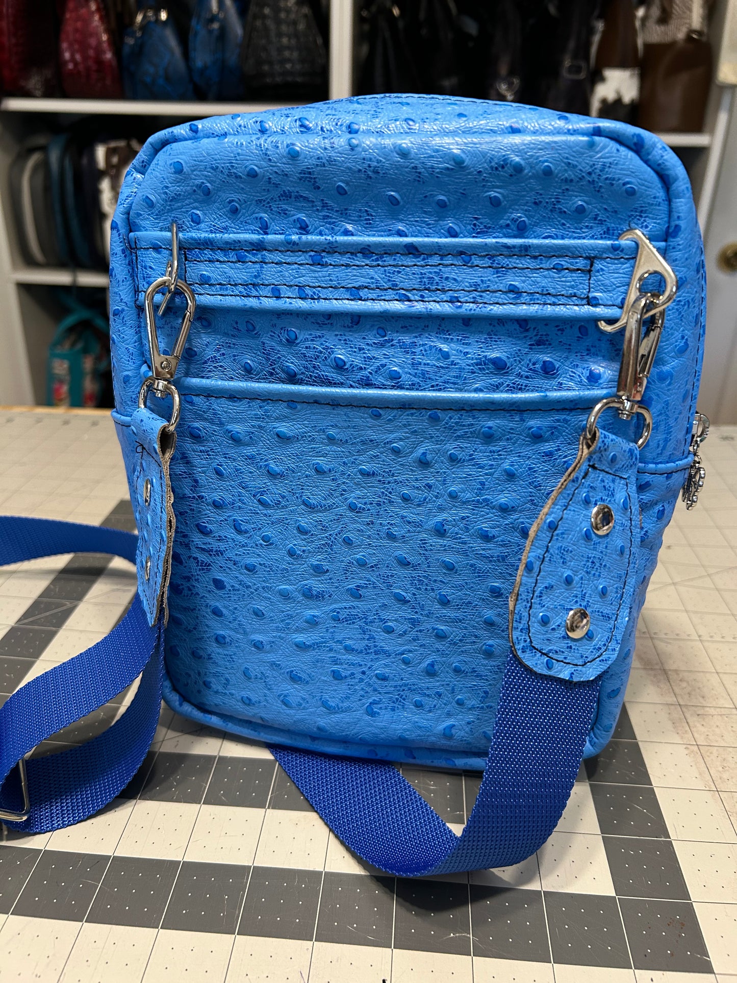 Blue Ostrich embossed leather Bartleby Bag