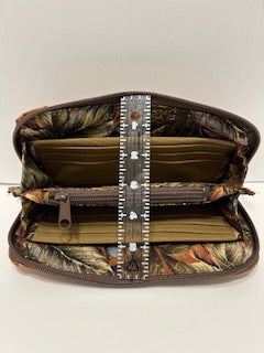 Brown Ostrich faux leather zip around wallet