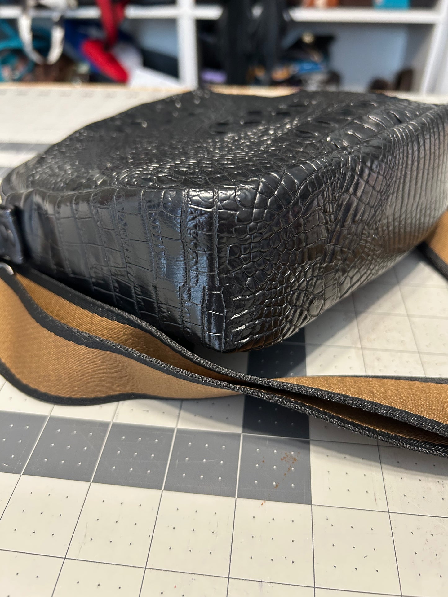 Black Croc Delilah Double Zipper bag