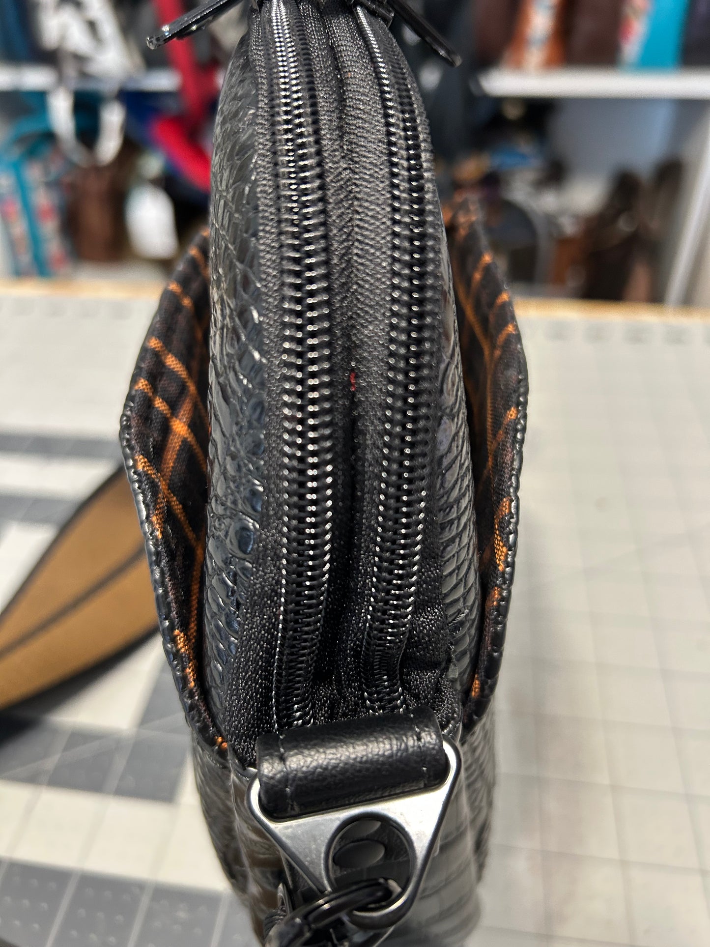 Black Croc Delilah Double Zipper bag