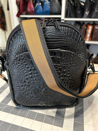 Black Croc Delilah Double Zipper bag