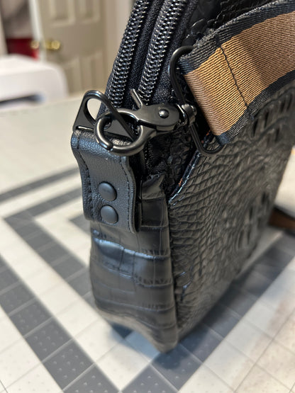 Black Croc Delilah Double Zipper bag