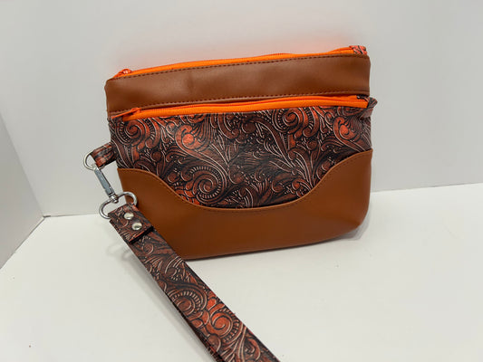 Brown zippered wristlet