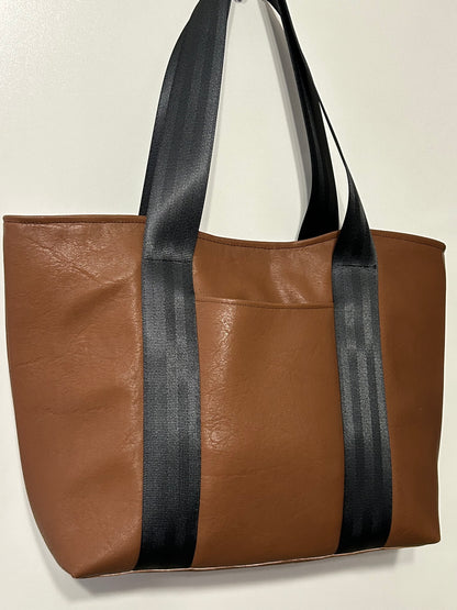 Tote Bag, Large Brown Faux Leather