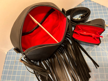 Round Canteen Bag Black Fringed