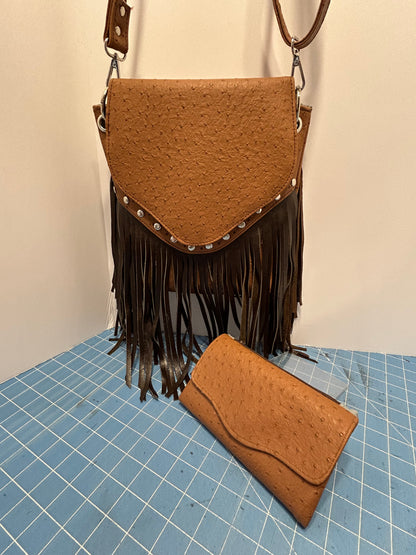 Cross Body, Brown fringed Ostriche Crossbody