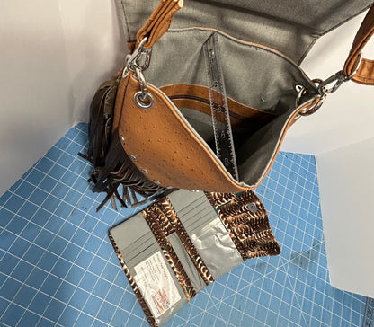 Cross Body, Brown fringed Ostriche Crossbody