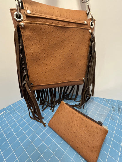 Cross Body, Brown fringed Ostriche Crossbody