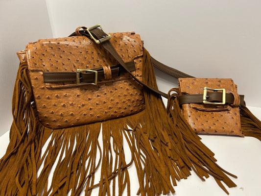 Morena and Mini Cross body brown ostrich