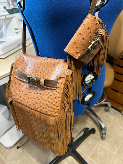 Morena and Mini Cross body brown ostrich