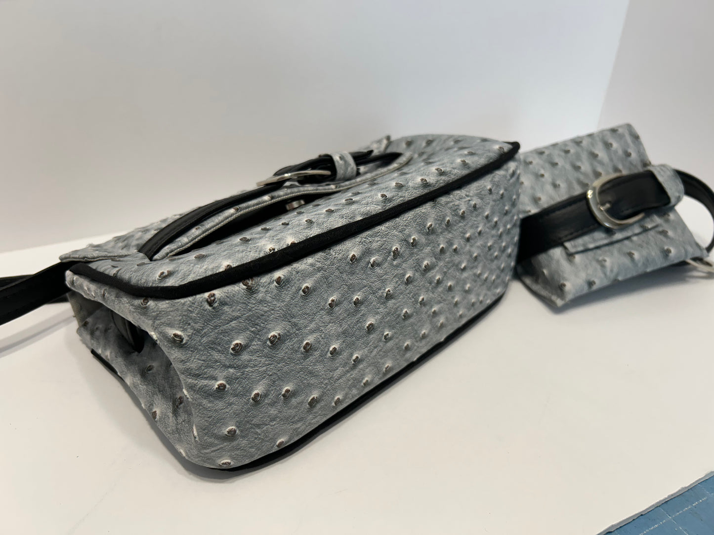 Moreno and Mini Grey Ostrich Crossbody