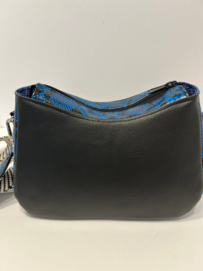 Blue and black snakeskin bag