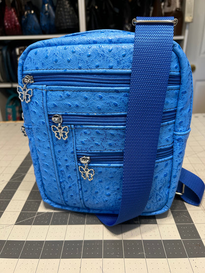 Blue Ostrich embossed leather Bartleby Bag