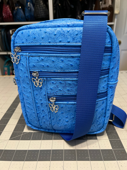 Blue Ostrich embossed leather Bartleby Bag