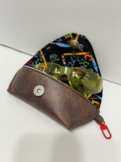 Brown faux leather eyeglass case