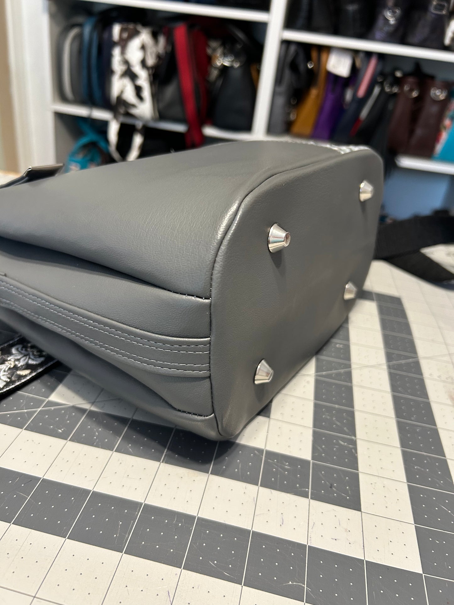 Grey Ostrich embossed Divided Handbag