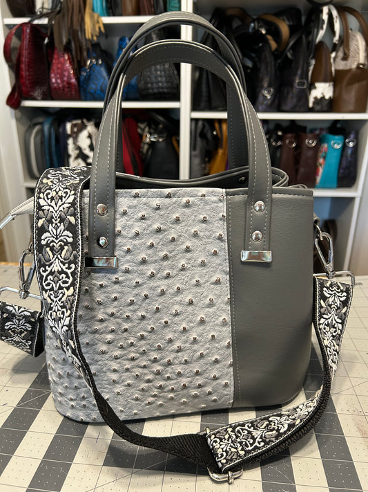 Grey Ostrich embossed Divided Handbag