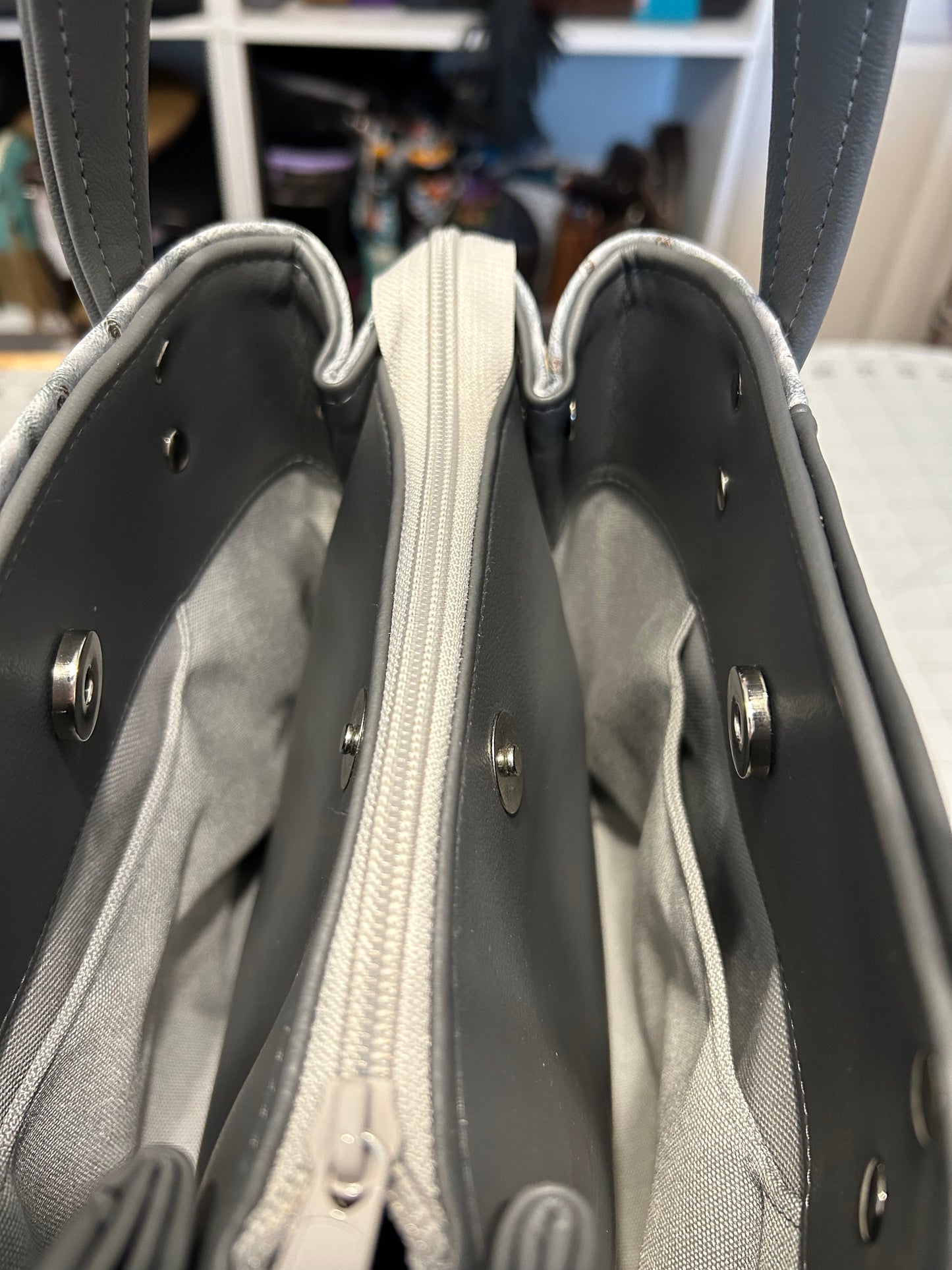 Grey Ostrich embossed Divided Handbag