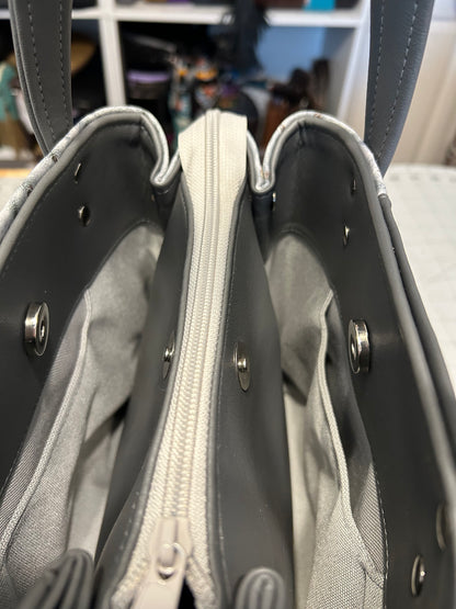 Grey Ostrich embossed Divided Handbag
