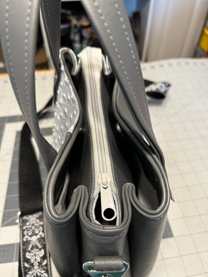 Grey Ostrich embossed Divided Handbag