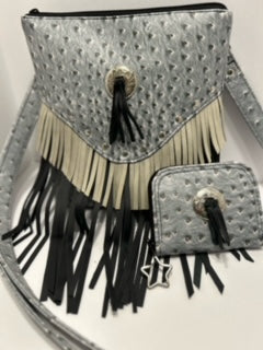 Cross Body Bag, Grey Ostrich  Bag