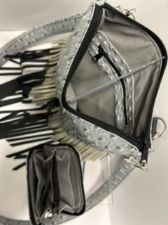 Cross Body Bag, Grey Ostrich  Bag