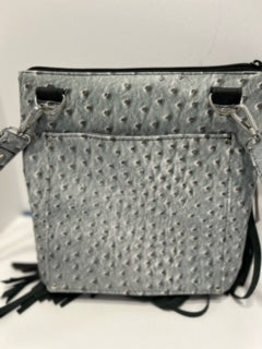 Cross Body Bag, Grey Ostrich  Bag