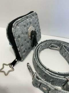 Cross Body Bag, Grey Ostrich  Bag