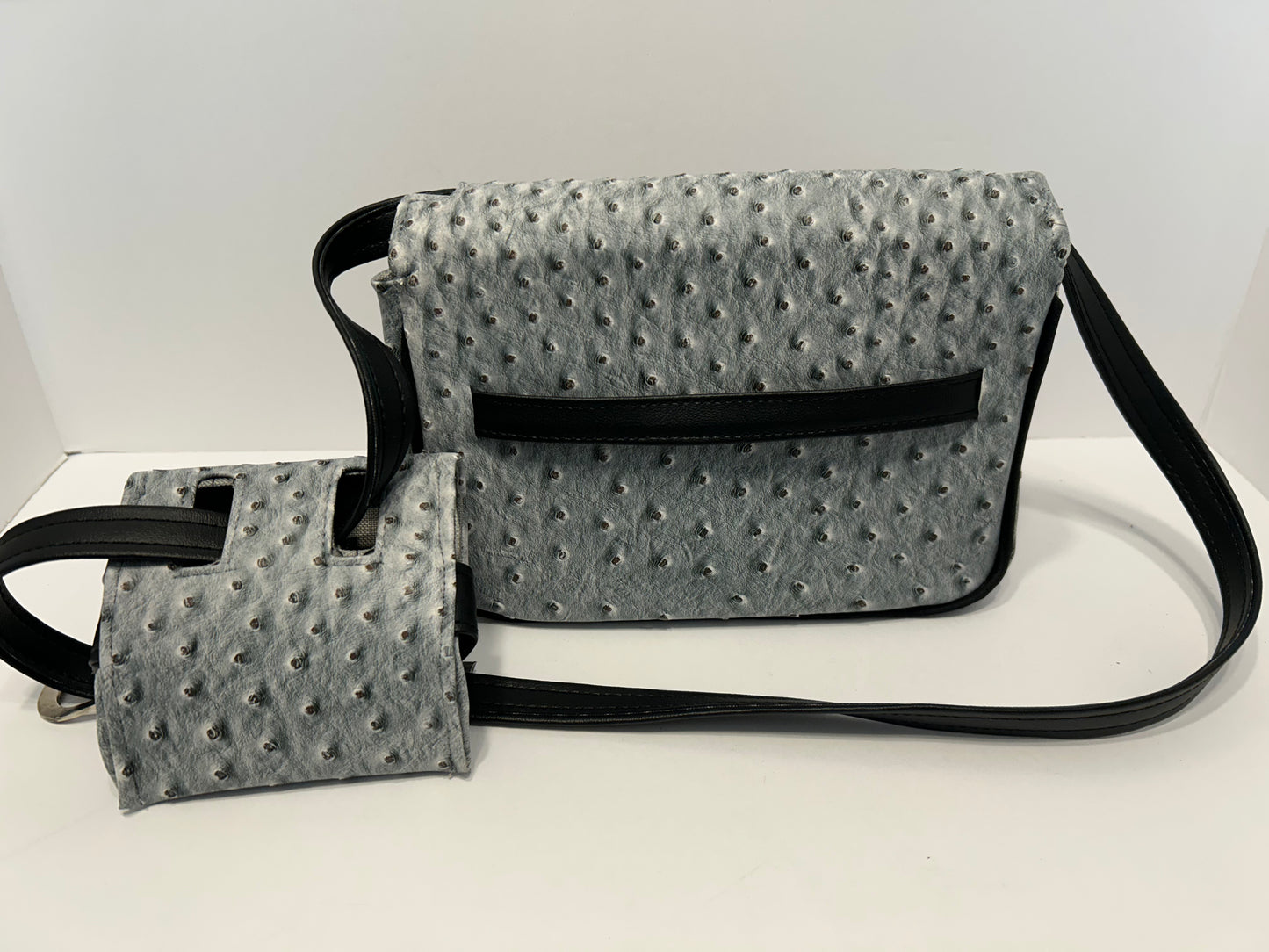 Moreno and Mini Grey Ostrich Crossbody